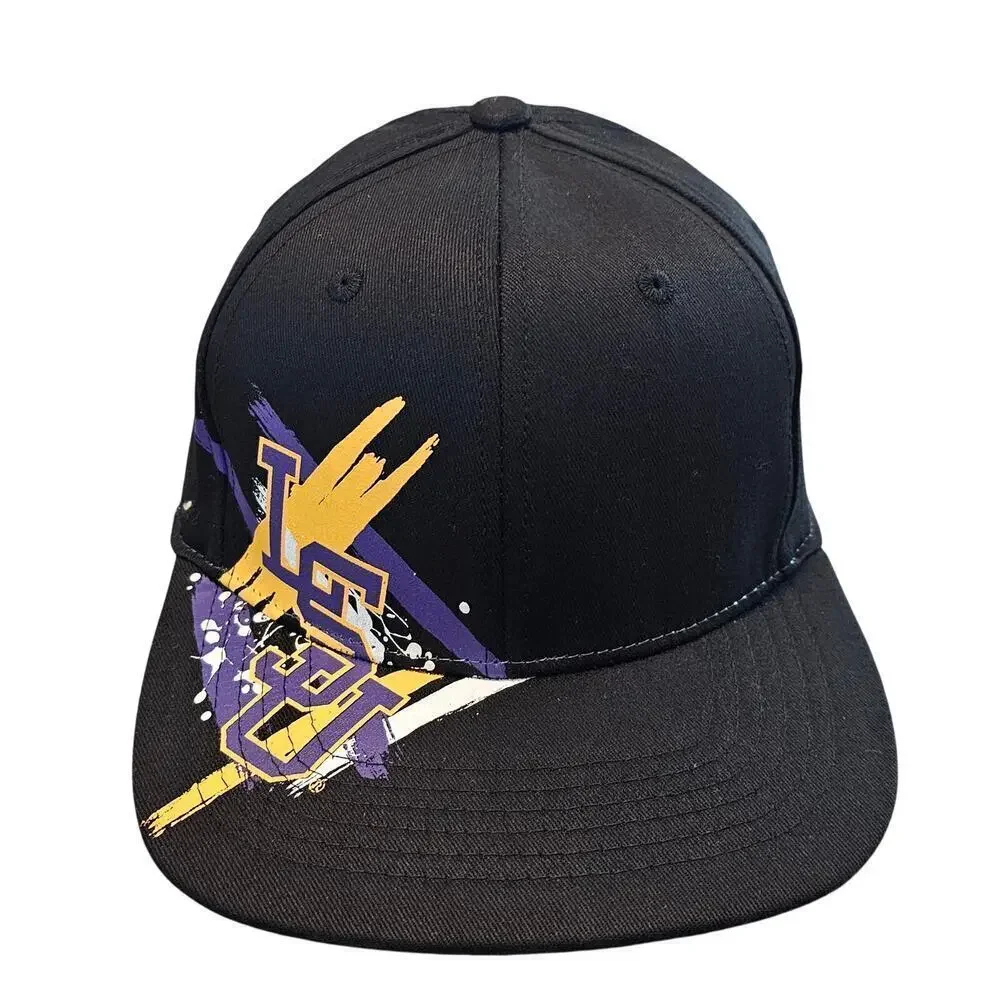 Vintage LSU Louisiana Tigers Fitted Hat Cap 90s NCAA Black Paint Splatter Retro
